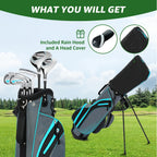 XDriveMax 8pcs Complete Golf Club Set for Men/Women Includes Stand Bag with Rain Hood, Fairway Wood Head Covers, Hybrid, Irons And Putter