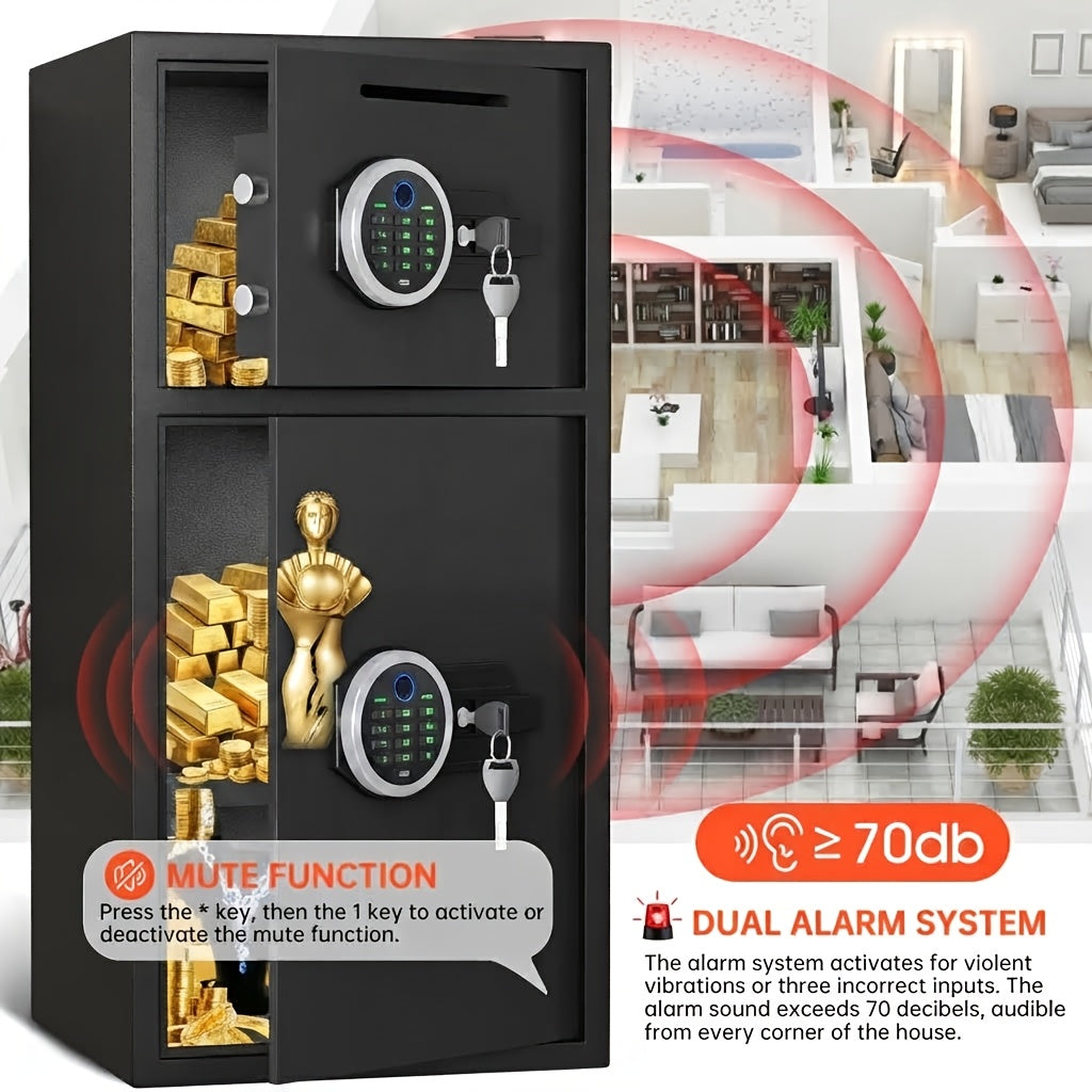 6.0 Cub Extra Large Heavy Duty Fireproof for home Safe Box with Biometric Fingerprint Lock, Backlit Keypad & Deposit Slot - Dual Alarm System, Digital Display, Metal Construction, Secure Cash & Valuables Storage for Home, Office