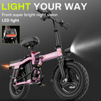 Hisent G11&F9 Folding Electric Bike | Dual Suspension System | Upgraded Frame | 12-35 Miles Range (Optional) | Features Dual Seat, LED Headlight, Disc Brakes, 14-Inch Tires, 500W High-Power Motor, Top Speed Of 19.9 Mph