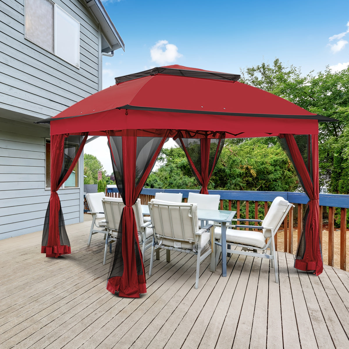 11x11 Instant Pop-Up Gazebo Tent with Mosquito Netting Suitable for Outdoor, Portable Canopy for Camping, Picnic, Backyard, Poolside - Setup, No Assembly Required, Lightweight Frame & Netted Walls for