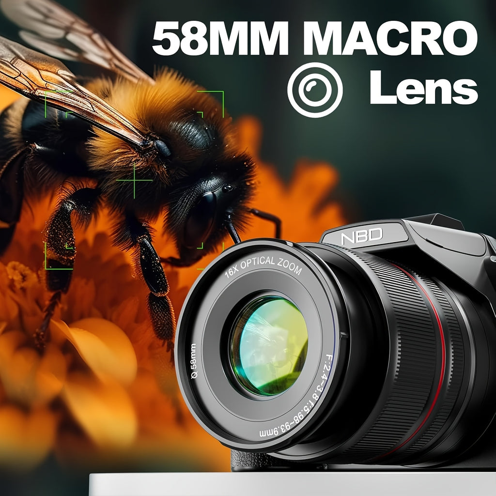 NBD 5K And 64MP Digital Cameras for Photography, 16X Optical Zoom Camera with Wifi And App Control, Vlogging Camera with 180° Flipable 3-Inch Screen, Auto Focus, Bag, 2 Batteries, Camera Strap And 32GB Card