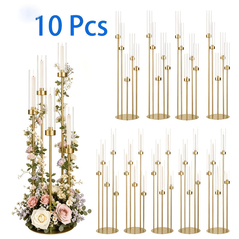 10 Sets Acrylic Candelabra Centerpieces 39.4" Tall Clear Candle Holders Pillar Taper Candlestick with Lampshades 5 Arm Floor Candelabra Stand for Wedding Christmas Ceremony Dinner Party Halloween Christmas