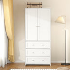 31.5" /47.3"/63" Wardrobe Armoire Closet with Mirror & Hanging Rod, Large Drawers & 2/3/4 Doors