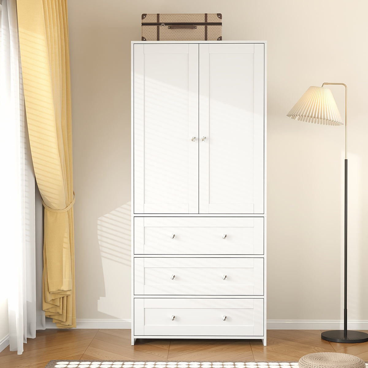 31.5" /47.3"/63" Wardrobe Armoire Closet with Mirror & Hanging Rod, Large Drawers & 2/3/4 Doors