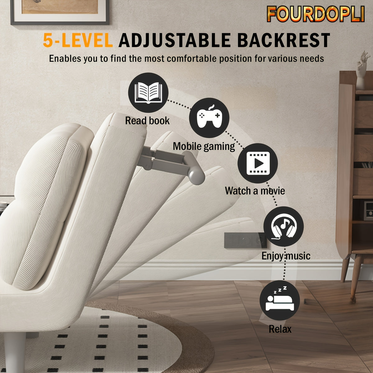 Folding Chair Bed | Silvery Armrest Corduroy Sofa, 5-Position Adjustable Backrest, Soft Breathable Fabric, 25.59X73.23inch, Multi-Color Multi-Functional, Suitable for Living Rooms And Bedrooms