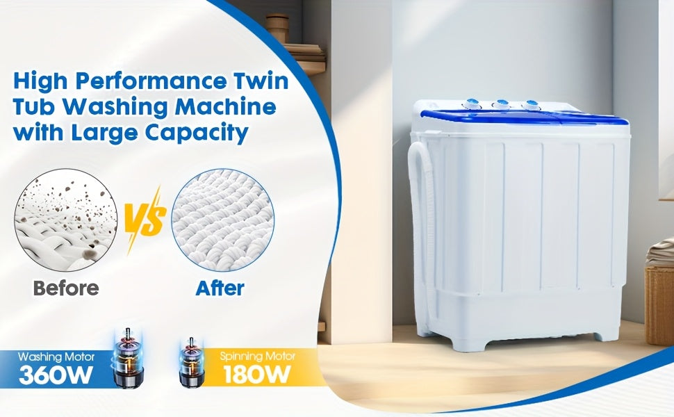 PLENTORA Portable Washing Machine Twin Tub - 28Lbs Compact Washer (18Lbs) And Dryer (10Lbs) Combo with Drain Pump - Mini Laundry Machine for Apartments, Dorms, Rvs, And Camping