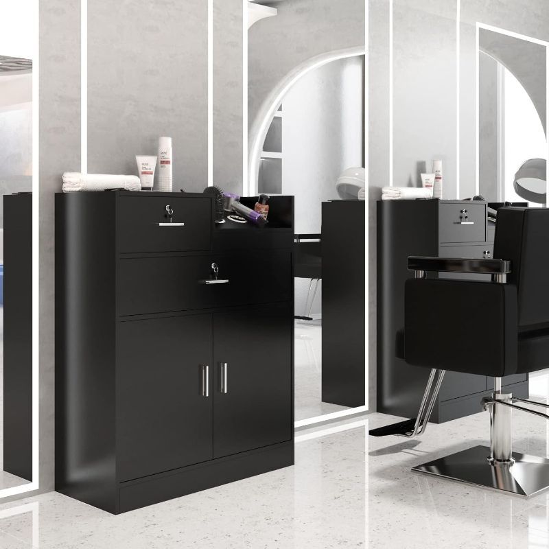 [Salon Storage Station Locker] 5 Hair Dryer Holders OmySalon Salon Storage Station Locker - Locking Drawer Beauty Barber Salon Styling Station Organizer Equipment for Hair Stylist, Two Drawers, One Storage Unit