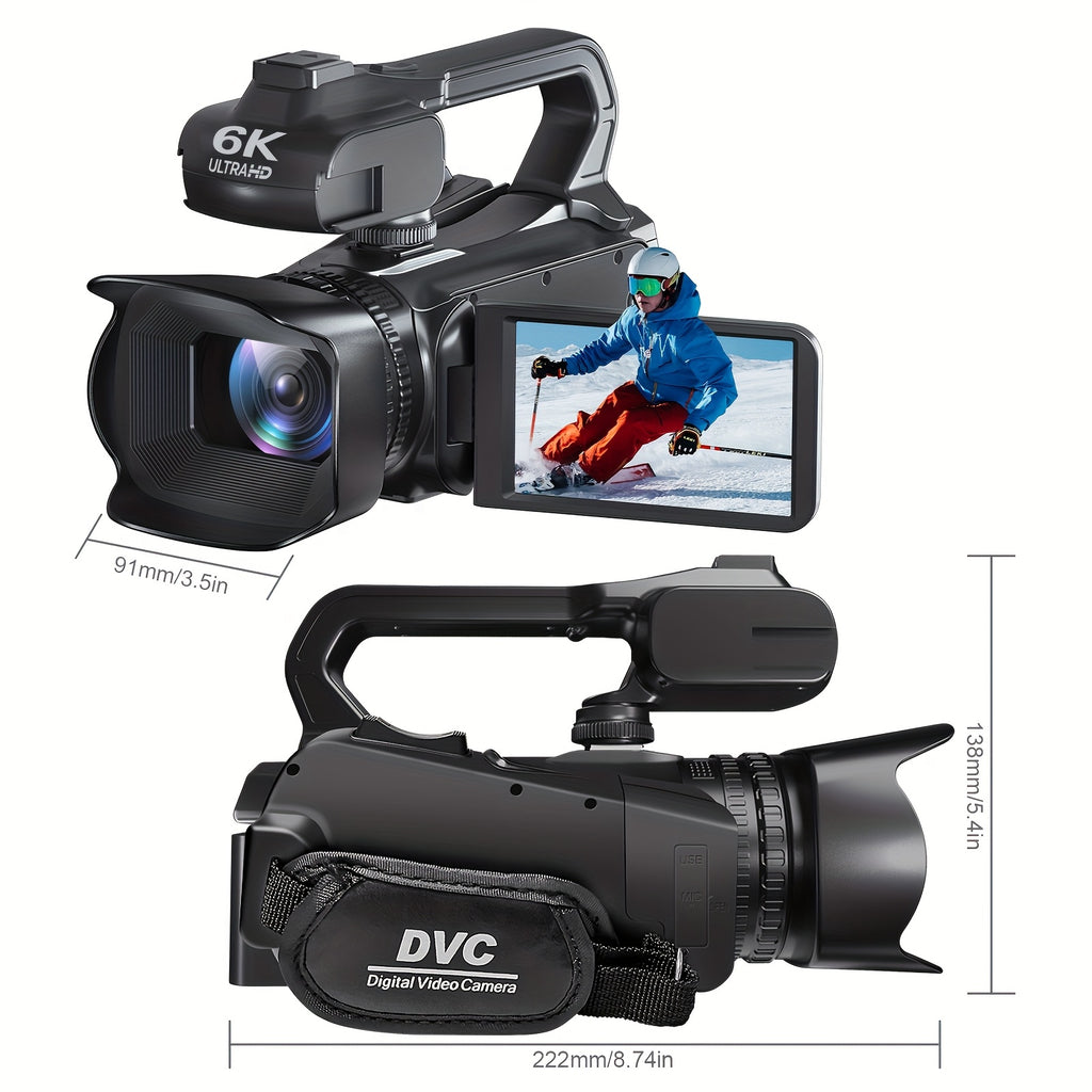 [WiFi | 6K] 64MP 18X Digital Zoom Night Vision Handheld Digital Camcorder with Handheld Stabilizer Mount/Cover, Vlogging 4.0-inch 270-degree Rotating IPS Touchscreen with 2.4G Remote Control, Microphone, 64GB Memory Card, and Lens Hood. The Perfect