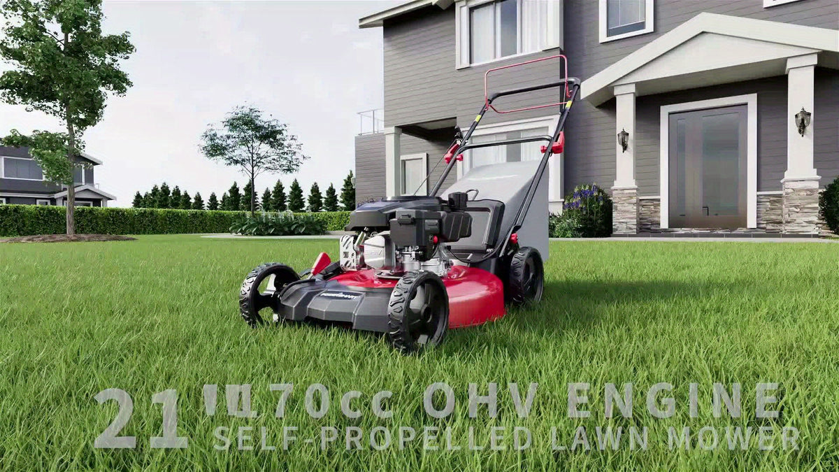 Self Propelled Gas Lawn Mower 21In. 170Cc, Gas Engine 3-In-1 Mulch, Bag, Side Discharge, 6-Position Height Adjustment, Lawn Mower, Self Propelled Lawn Mower, Lawn Care Equipment, Yard Maintenance, Adjustable Height Mower, Versatile Discharge