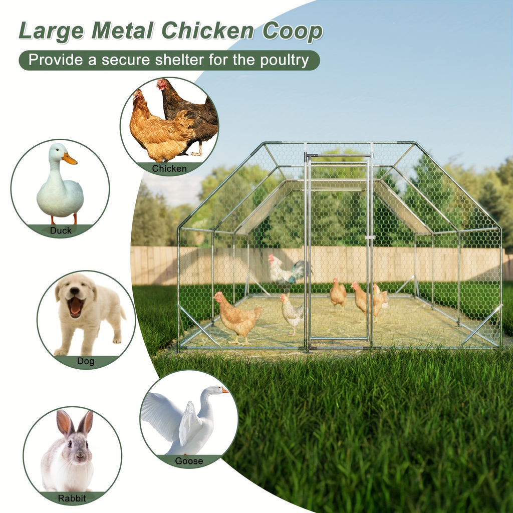 Large Metal Chicken Coop, Walk-in Chicken Run, Galvanized Wire Poultry Chicken Hen Pen Cage, Rabbits Duck Cages With Waterproof And Anti-Ultraviolet Cover For Outside(10' L X 20' W X 6.56' H), Without Battery