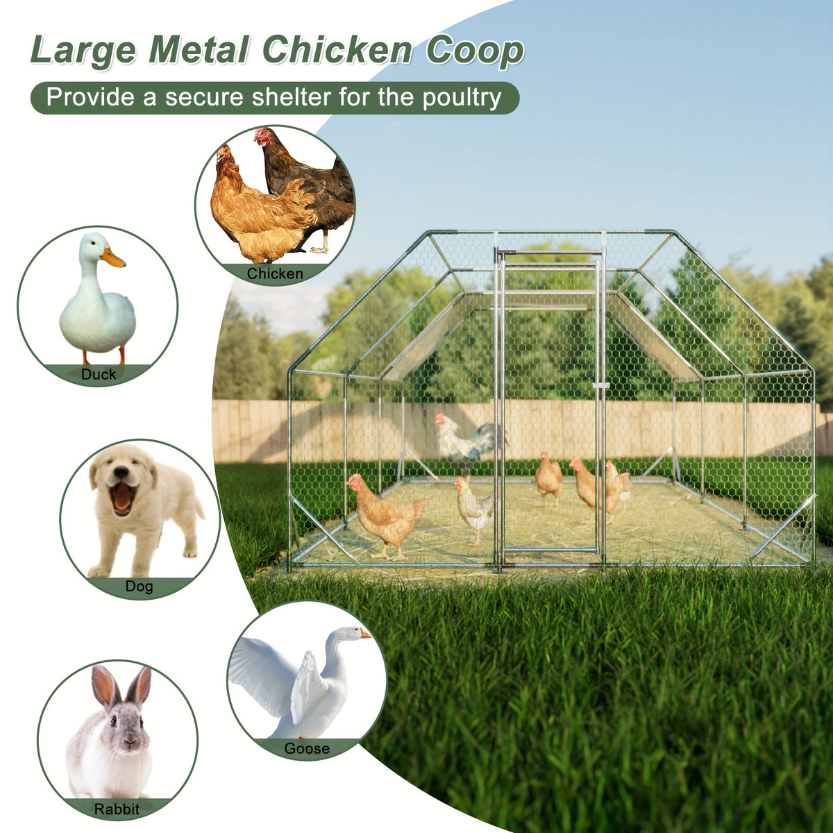 Large Metal Chicken Coop, Walk-in Chicken Run, Galvanized Wire Poultry Chicken Hen Pen Cage, Rabbits Duck Cages With Waterproof And Anti-Ultraviolet Cover For Outside(10' L X 20' W X 6.56' H), Without Battery