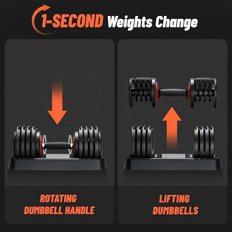 55 Pound Pair Of Adjustable Dumbbells, 2pcs Set With Tray, 5-in-1 Gear, 110 Pound Free Weight Dumbbell Set, Men'S And Women'S Fitness Equipment, Professional Strength Training Equipment, Suitable For Home Leisure And Gym Training, Office