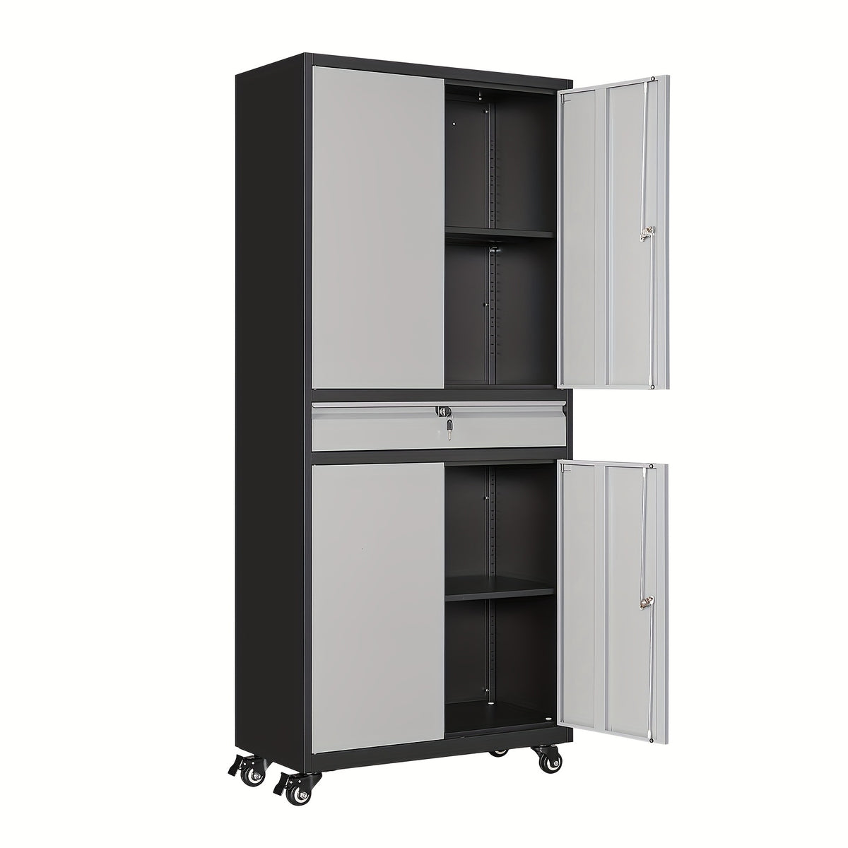SISESOL Metal Garage Storage Cabinet With Locking Doors And Adjustable Shelves, Rolling Tool Storage Cabinet With 4 Wheels And 1 Drawer - 73" Steel Locking Cabinet For Garage, Warehouse