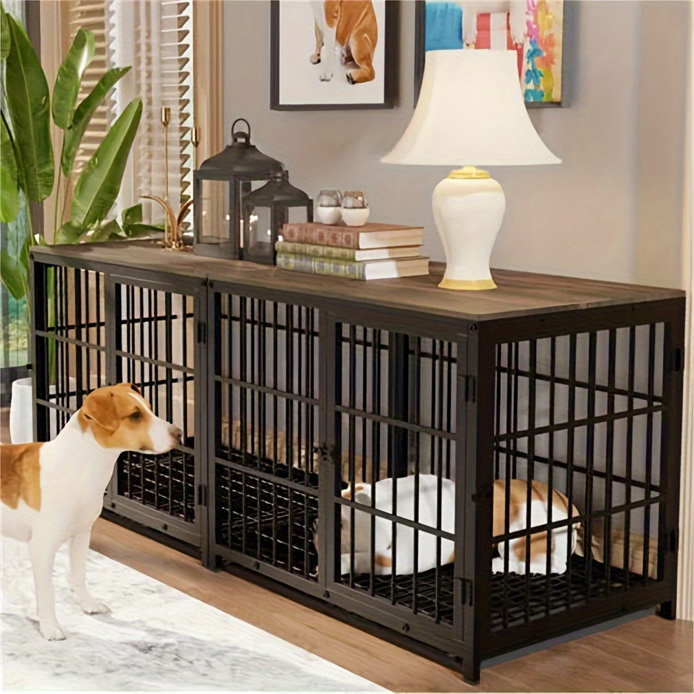 Oversized Robust Dog Cage That Can Be Combined with Other Furniture, Featuring a Metal Structure And a Removable Tray