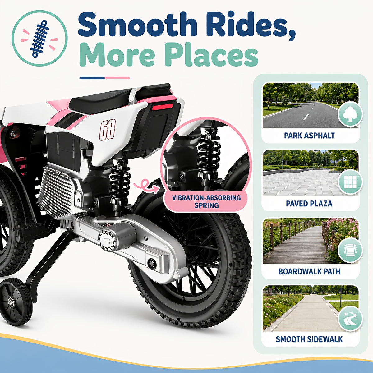 12V Kids'Ride-On Motorcycle, Upgraded Dual Motors, Training Wheels for Safety, Twist Throttle Control & Built-in Music, Perfect Gift for Kids Ages 3+