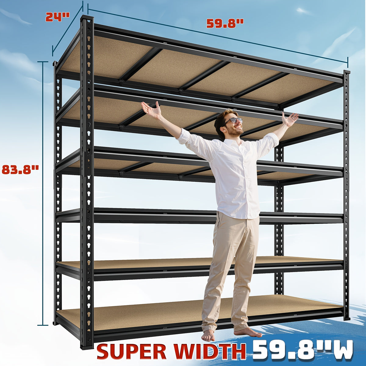 Heavy-Duty Adjustable Garage Shelving Unit with Capacity Suitable for Basement, Pantry, Warehouse, Workshop - Easy Assembly Storage Rack, 6-Tier/5-Tier/4-Tier Beam System, Frame Shelves for & Commercial Use Storage and Organization