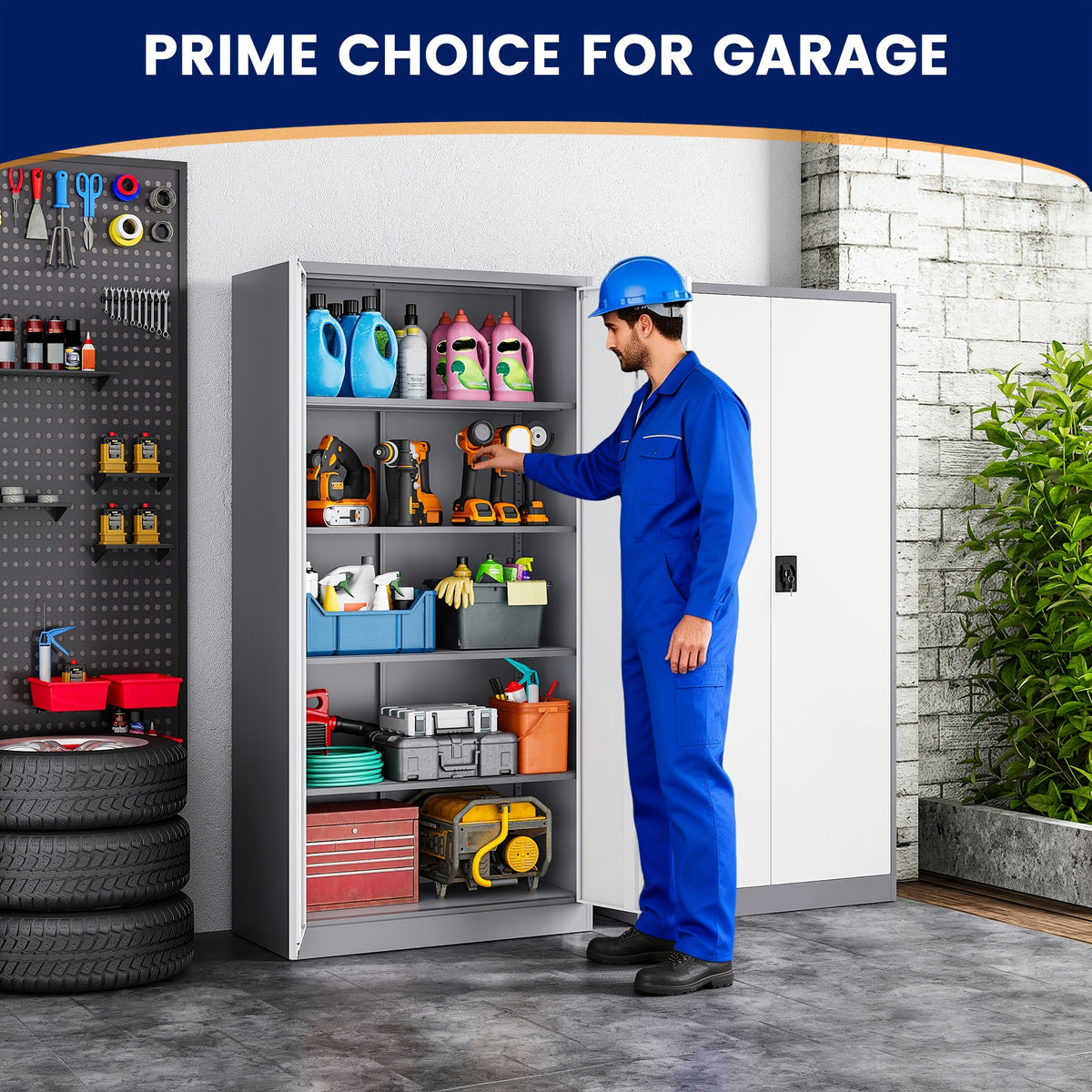 75-Inch Garage Storage Unit: Features 2 Doors, Wheels, 4 Adjustable Shelves, And a Lock. Ideal for Workshops, Homes, Or Offices. Sturdy And Easy to Move