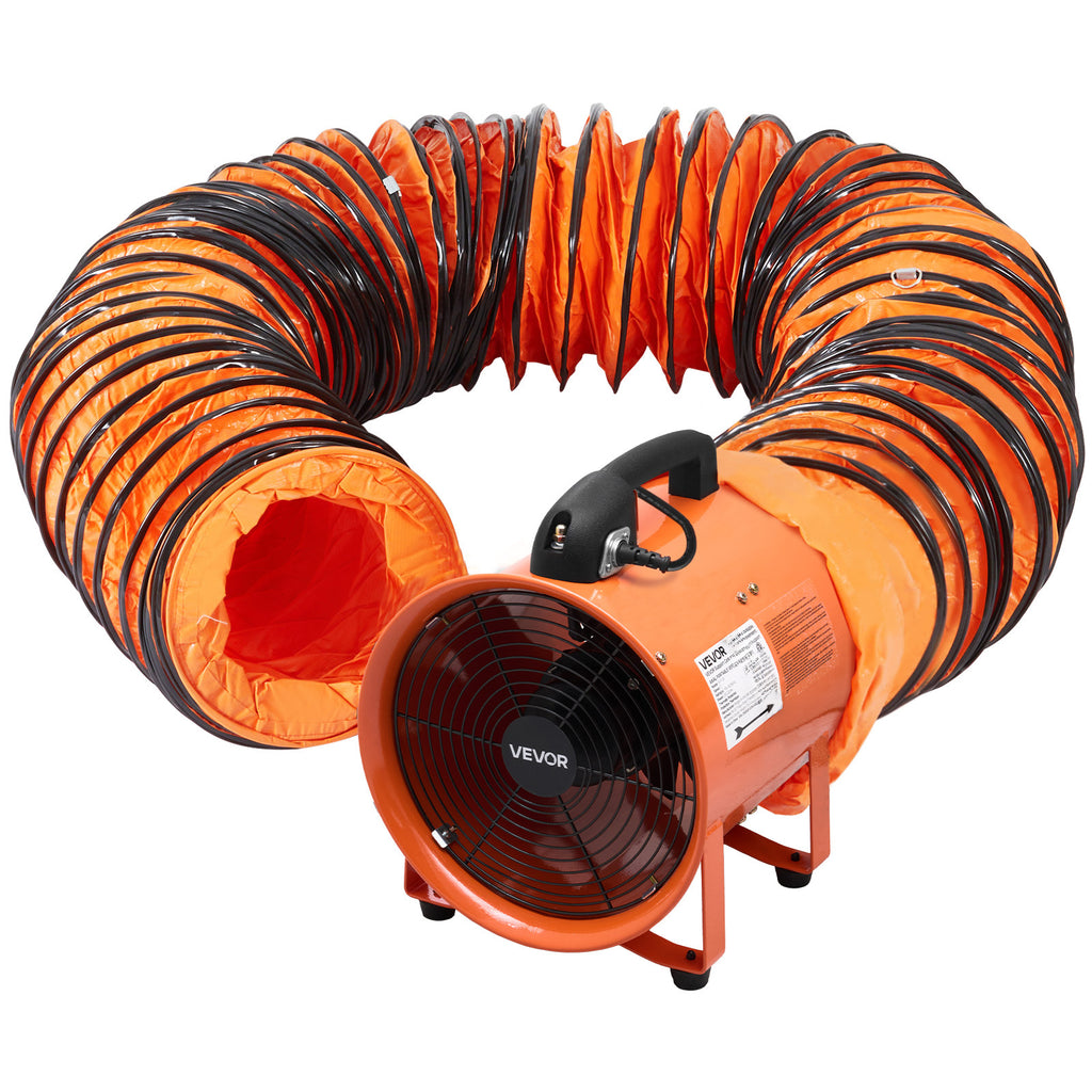 VEVOR 10 inch Portable Ventilator, 2 Speed Industrial Utility Blower Fan with 33ft Flexible Duct Hose, Exhaust Axial Fan for Basements, Workshops, Warehouses, and Confined Spaces, Orange