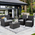 Outdoor Sectional Sofa Set with Tempered Glass Table — 4-Piece PE Wicker Patio Conversation Set