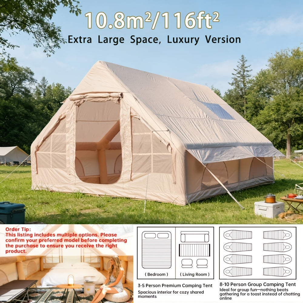 Spacious Luxury Quick-Setup Inflatable Lightweight Glamping Tent, High-Quality High Quality; All-Weather and All-Season Use, Specifically Designed for Sophisticated Camping Enthusiasts, Suitable for Family and Friends' Camping Trips