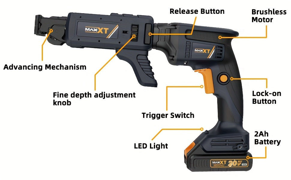 Drywall Screw Gun – MAXXT 20V Cordless Autofeed Screwdriver for Drywall Installation and Construction Projects