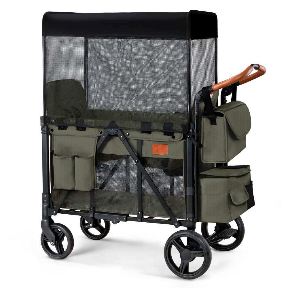 Joymor Foldable Wagon Stroller for 2 Kids, All-Terrain Stroller with Storage Bags And Safety Belts, Sport Stroller Wagon for Children, Shock-Absorbing Wheels And Removable Canopy, for Outdoor
