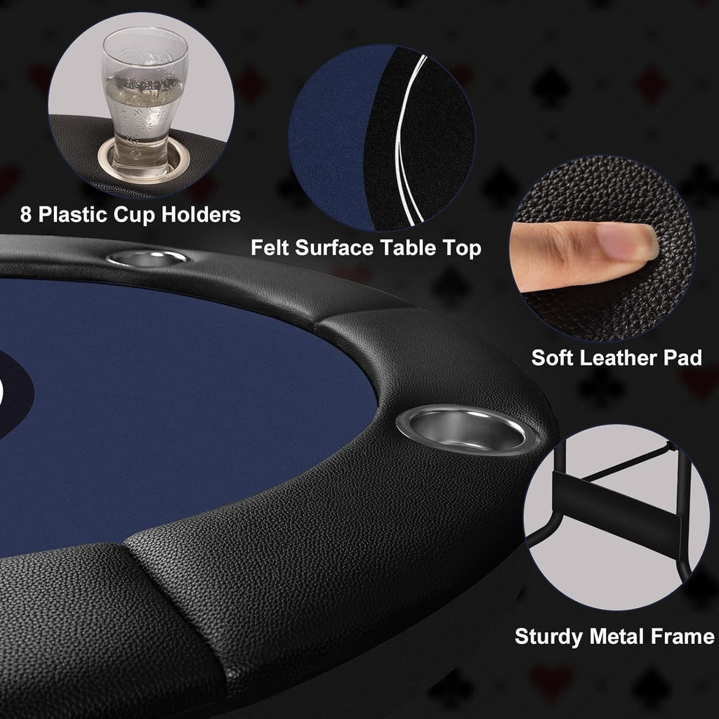 Extra Long Table - Heavy-Duty Foldable Poker Table with Padded Rails & Cup Holders - Extra Large 71-Inch Party Game Table, Sturdy Steel Frame, Portable with Folding Legs for Home, Poker Nights, Tournaments, for family Game Nights - Ideal for Adults