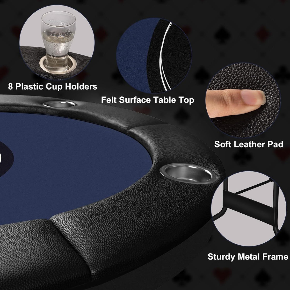 Extra Long Table - Heavy-Duty Foldable Poker Table with Padded Rails & Cup Holders - Extra Large 71-Inch Party Game Table, Sturdy Steel Frame, Portable with Folding Legs for Home, Poker Nights, Tournaments, for family Game Nights - Ideal for Adults