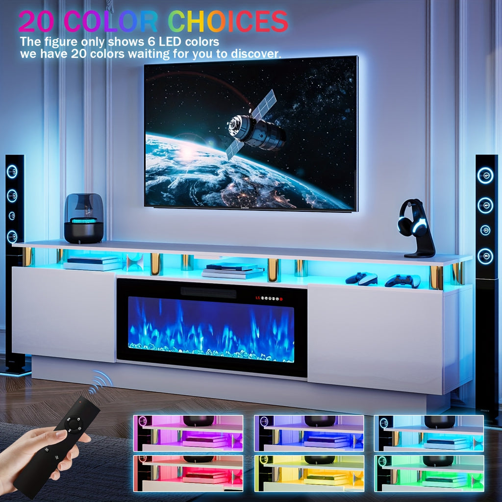 80" Fireplace TV Stand with 36" Fireplace, 2-Tier 80" LED Entertainment Center with Fireplace for Tvs Up to 90", Modern Wood TV Media with Storage Cabinets for Living Room