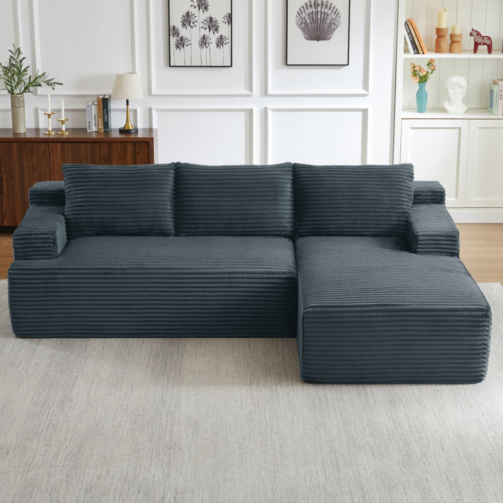 96.1"Cloud Sectional Boneless Couches For Living Room, Modular L Shaped Couch With Deep Seat Oversized Right Facing Chaise, Memory Foam Compressed Spineless 3 Seater Sofa For Apartment, Black | No Assembly Required, Deep Seat, Cat-Claw Resistant
