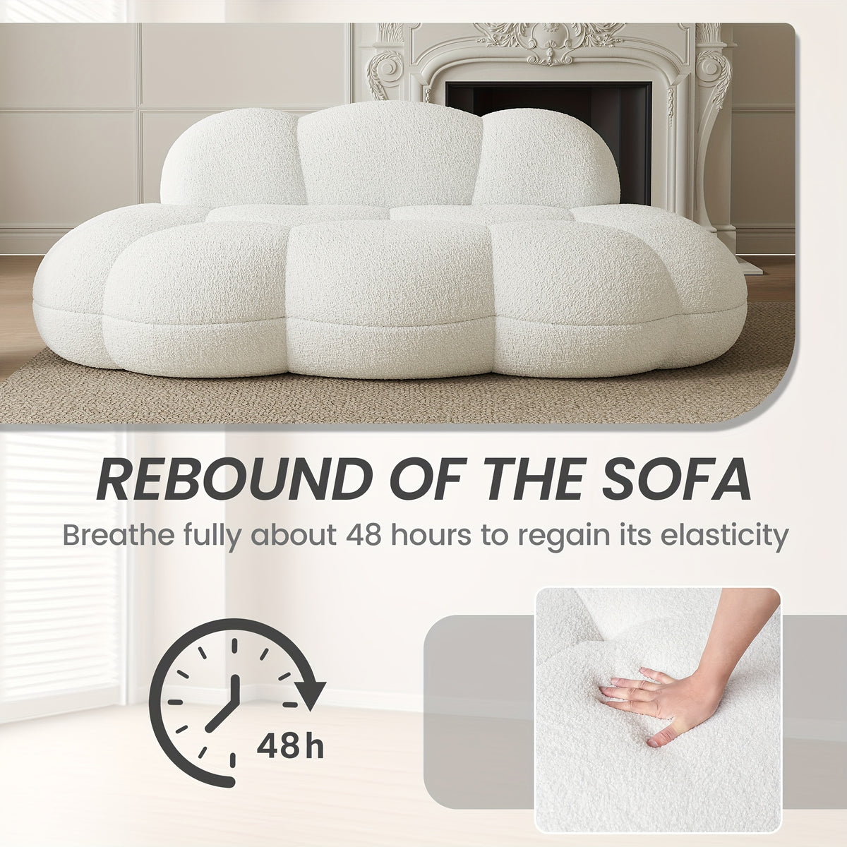 Cloud Shaped Couches for Living Room, Modern Comfy Compressed Sofa, Cloud Shaped Leisure Sofa, Upholstered Couch for Bedroom, Apartment, Small Space (No Installation Required)
