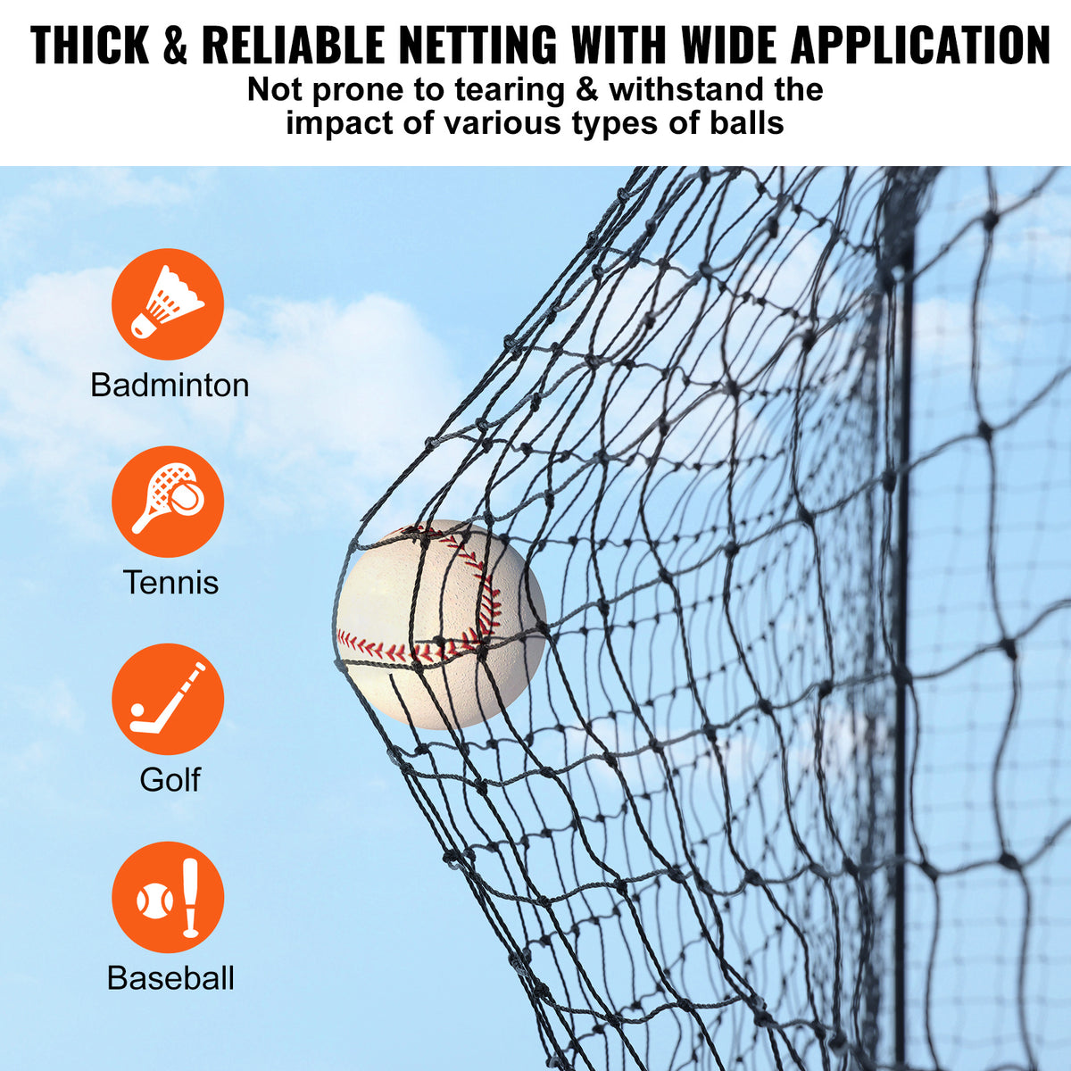 VEVOR Baseball Batting Netting, Professional Softball Baseball Batting Hitting Training Net, Practice Portable Pitching Cage Net with Door & Carry Bag, Heavy Duty Enclosed PE Netting, 35/55/70FT (NET ONLY)