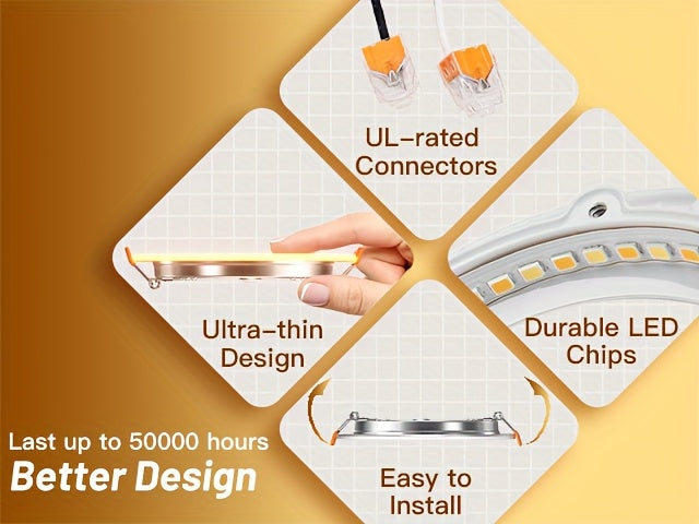 12/6 Pack 4/6 Inch 5CCT LED Recessed Ceiling Light with Night Light, 2700K/3000K/3500K/4000K/5000K Selectable Ultra-Thin Lighting, 12W=110W, 1100LM, Dimmable Canless Wafer Downlight