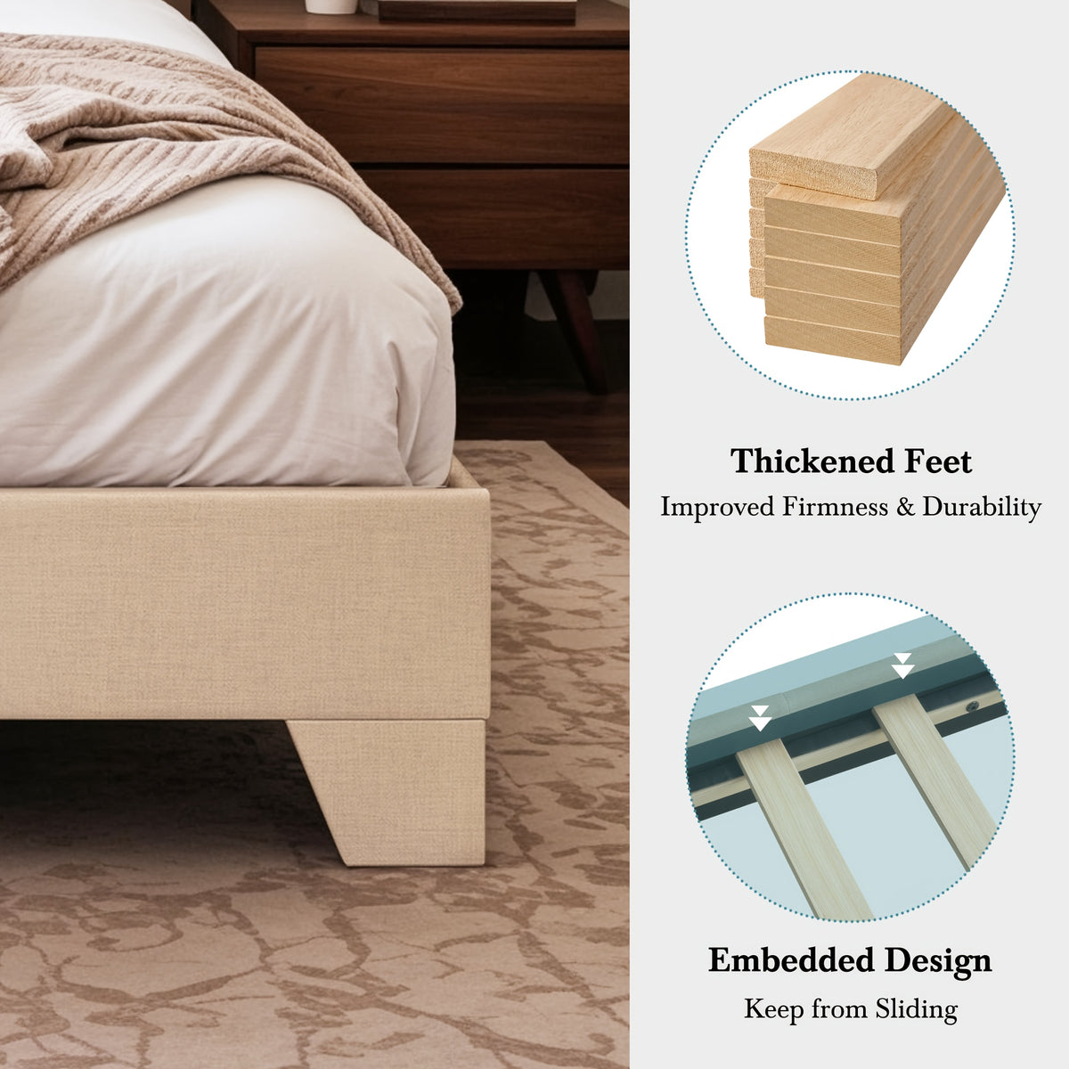 HOOMIC Upholstered Platform Bed in Full, Queen, Or King Sizes with an Adjustable Headboard, Sturdy Wooden Frame, Easy Assembly, No Box Spring Required, Available in 5 Colors: Beige, Dark Grey, Light Grey, Black, White