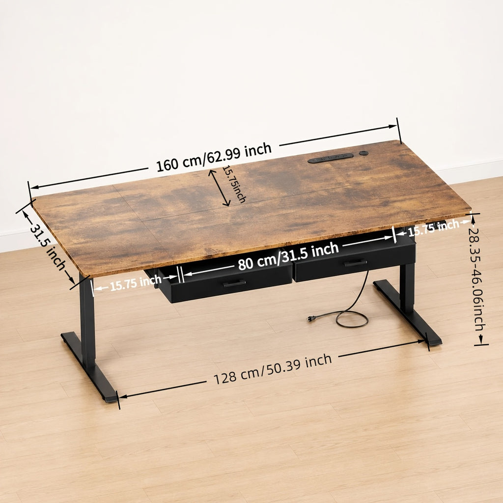 Electric Standing Desk with Dual Drawers and Built-In Power Panel for Home Offices and Gaming Setups