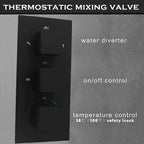 Thermostatic Shower System Set, Featuring a 14X20 Inch LED High-Pressure Rainfall Shower Head, a Luxurious Bathroom Combo with a Handheld Sprayer And Six Massage Body Jets, Including Rough-In Valve Body And Trim, Bathroom Additions in Matte Black