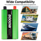 Pure Sine Wave Inverter 8000 Watt (Peak) Vehicle Power Inverter, Converts 12 Vdc to 110 Vdc to 120 Vdc, with LCD Display, Remote Control and Troubleshooting, 4 US Sockets for Car Onboard Chargers, for Home Solar Systems, RV's, and Vans, without Batteries
