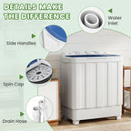 30Lbs Portable Washing Machine, Semi-Automatic Twin Tub Washer Spinner Combo, 20Lbs Wash & 10Lbs Spin, Compact Laundry for Apartment, Dorm, RV, Camping & Travel Use