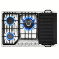 Bulit-In Gas Cooktop 30 Inch with Griddle, 5 Italy SABAF Powerful Burners, Max 48300 BTU Gas Stove Top, 304 Stainless Steel Panel, NG/LPG Convertible