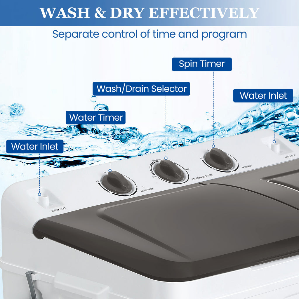 30lbs Portable Washer, Twin Tub Washer and Dryer Combo Laundry Washing Machine, Semi-Auto Washer Machine with Wash & Dehydration, 19Lbs Washer 11Lbs Spinner Laundry Appliances for Home, Apartment, Dorms, RV, Ship Cabins, Offices, Bathroom, Balcony
