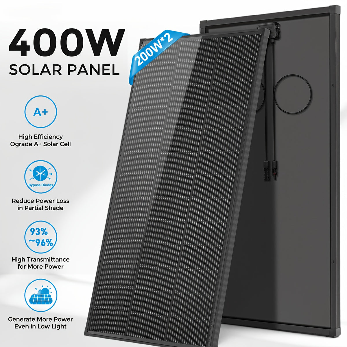 400W Solar Panel Suitable for RV, Boat, Off-Grid System - 18BB N-Type Monocrystalline Panel with MC4 Connectors, 12V/24V Voltage, Battery-Compatible for Home, Trailer, Marine, Rooftop Installation