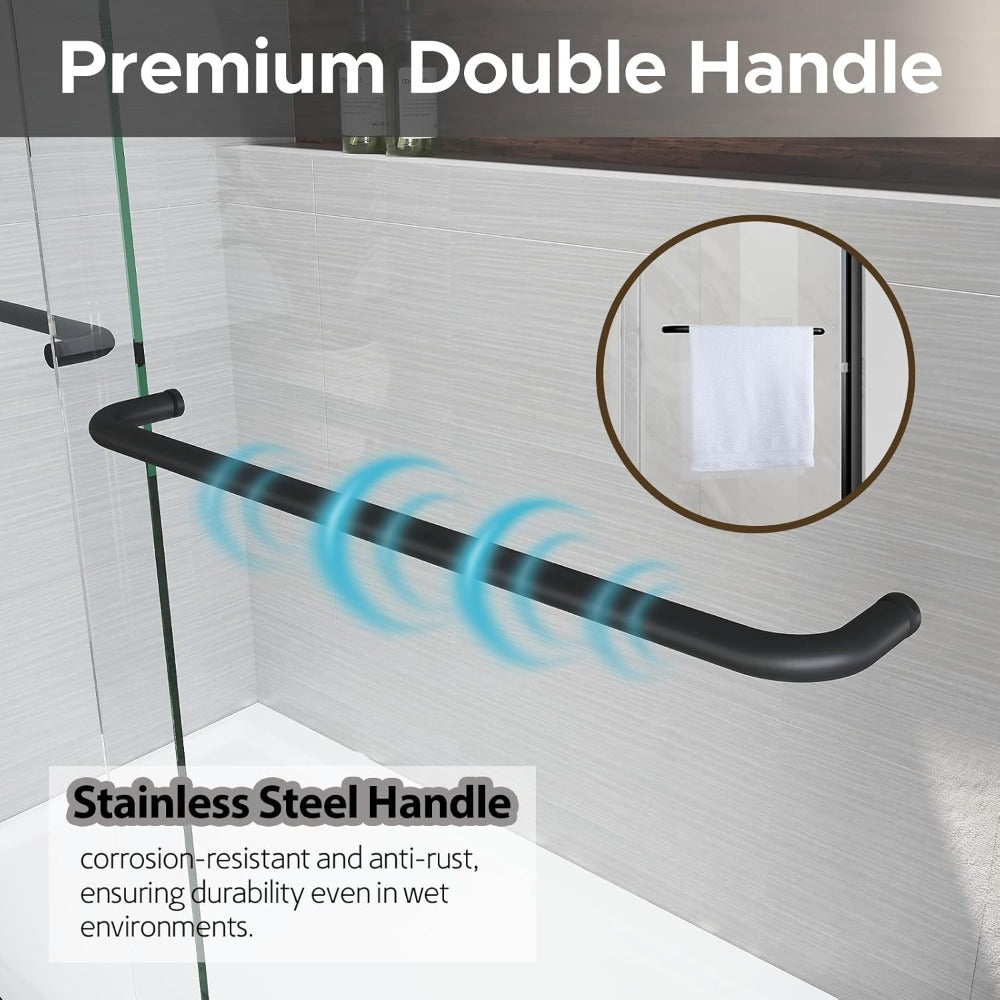56-60" W X 72" H Double Sliding Shower Door - 1/4" (6Mm) ANSI/SGCC Tempered Glass | Matte Black/Brushed Nickel Aluminum Frame And Stainless Steel Handles