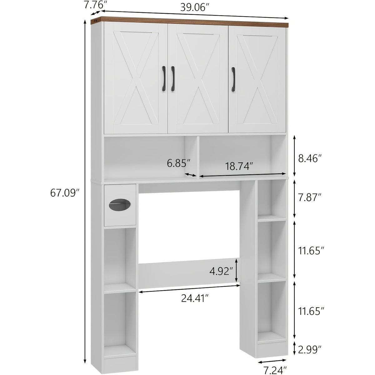 Over-The-Toilet Storage Cabinet with 3 Barn Doors - Farmhouse -Standing Bathroom Organizer, Space-Saving Suitable for Bathroom, Restroom, Laundry Room, Shelves, Toilet Paper Holder & Towel Rack, Assembly Required ( Color:)