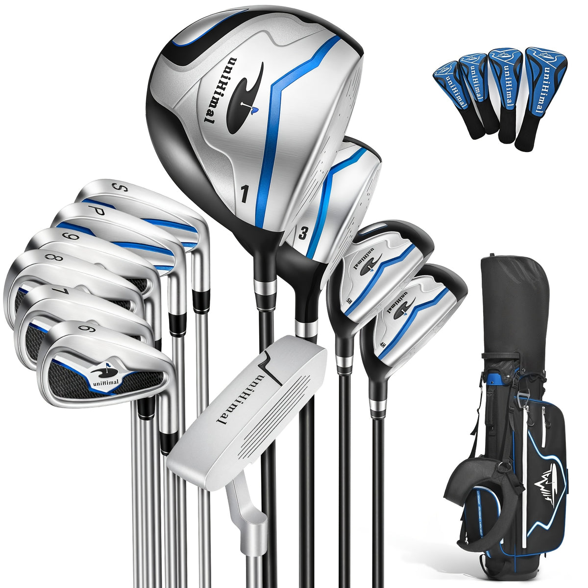 Men's Golf Club Set, Right Hand 9-11pcs Complete Set with Driver, Woods, Hybrids, Irons, PW, SW, Putter, Stand Bag And Headcovers