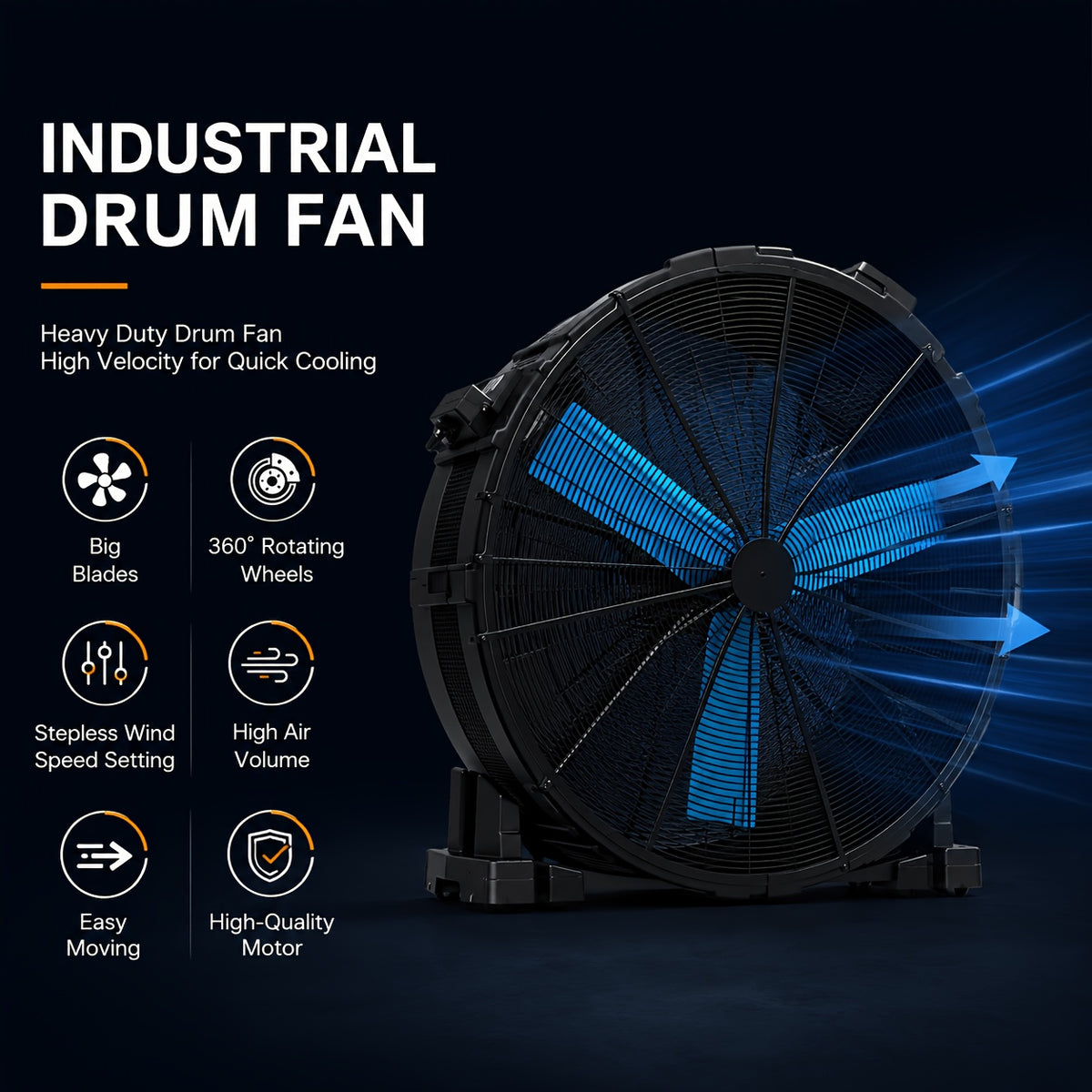 PAPAJET Industrial Drum Fan Mobile High Airflow Floor Fan for Garage Workshop Warehouse