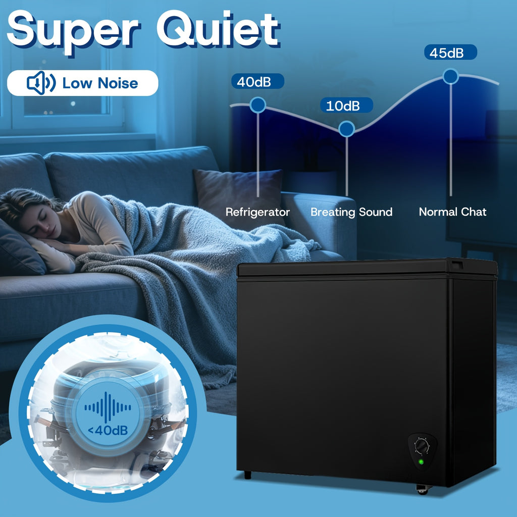 [Large Chest Freezer] Chest Deep Freezer, Large Freestanding Chest Freezer With 7 Level Adjustable Thermostat, Compact Top-Opening Deep Freezer With Removable Storage Baskets, Black