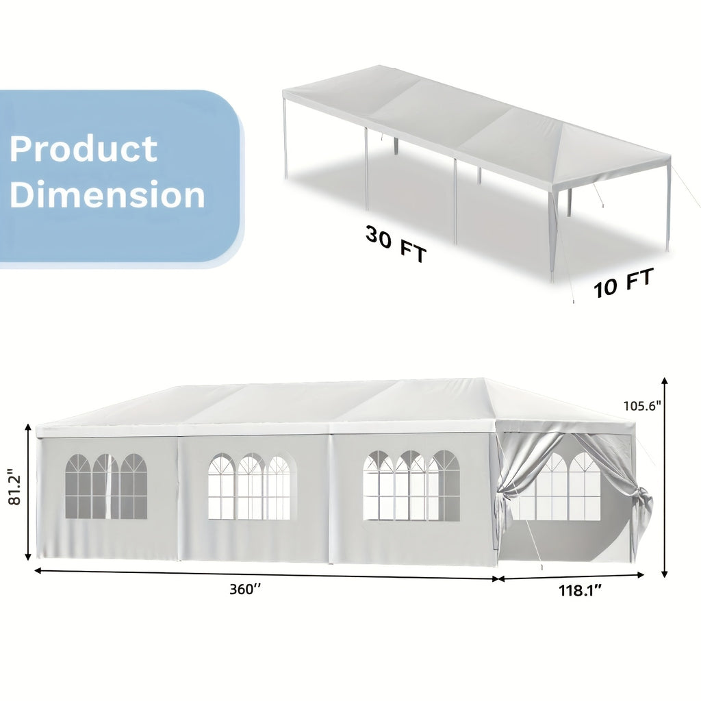 GUNJI 10 X 30ft Carport Heavy Duty Carport with Roll-up Windows, Portable Garage with Removable Sidewalls & Doors, Car Canopy with Sandbags And All-Season Tarp for Car Boat Truck Motorcycle