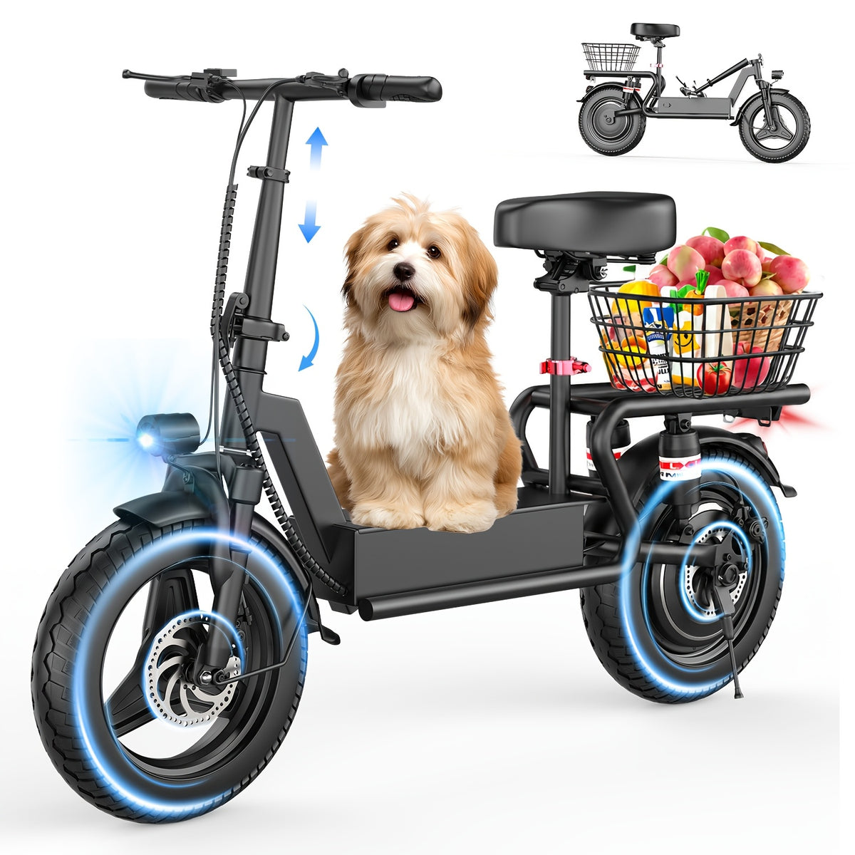 650W Electric Scooter, 48V 15Ah, 14" Pet Escooter with Cushioned Seat, with Large Capacity BOX (Removable), Adults and Teens, 365lbs Max Load