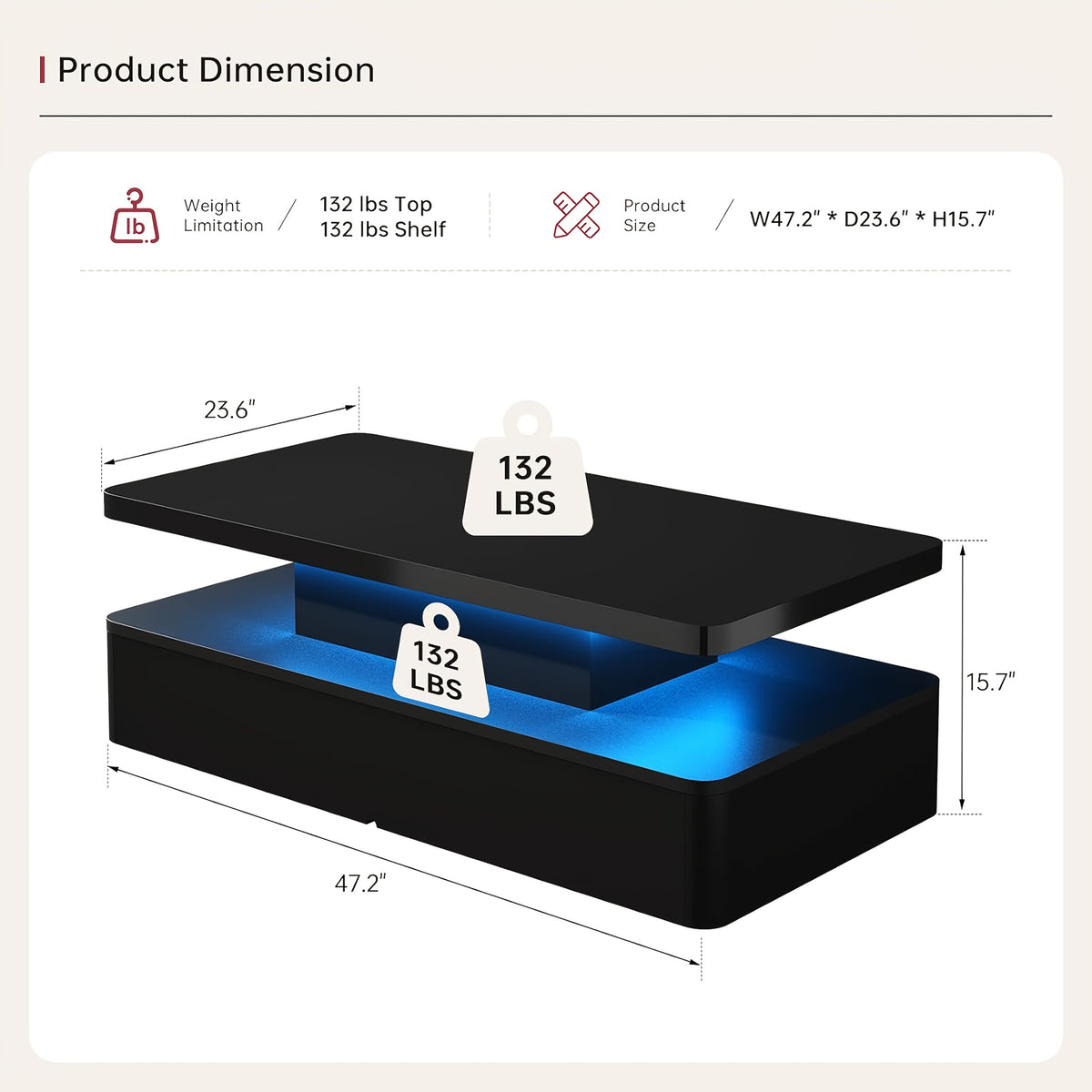 Modern LED Coffee Table for Living Rooms and Patios in Black or White with 16-Color Lighting