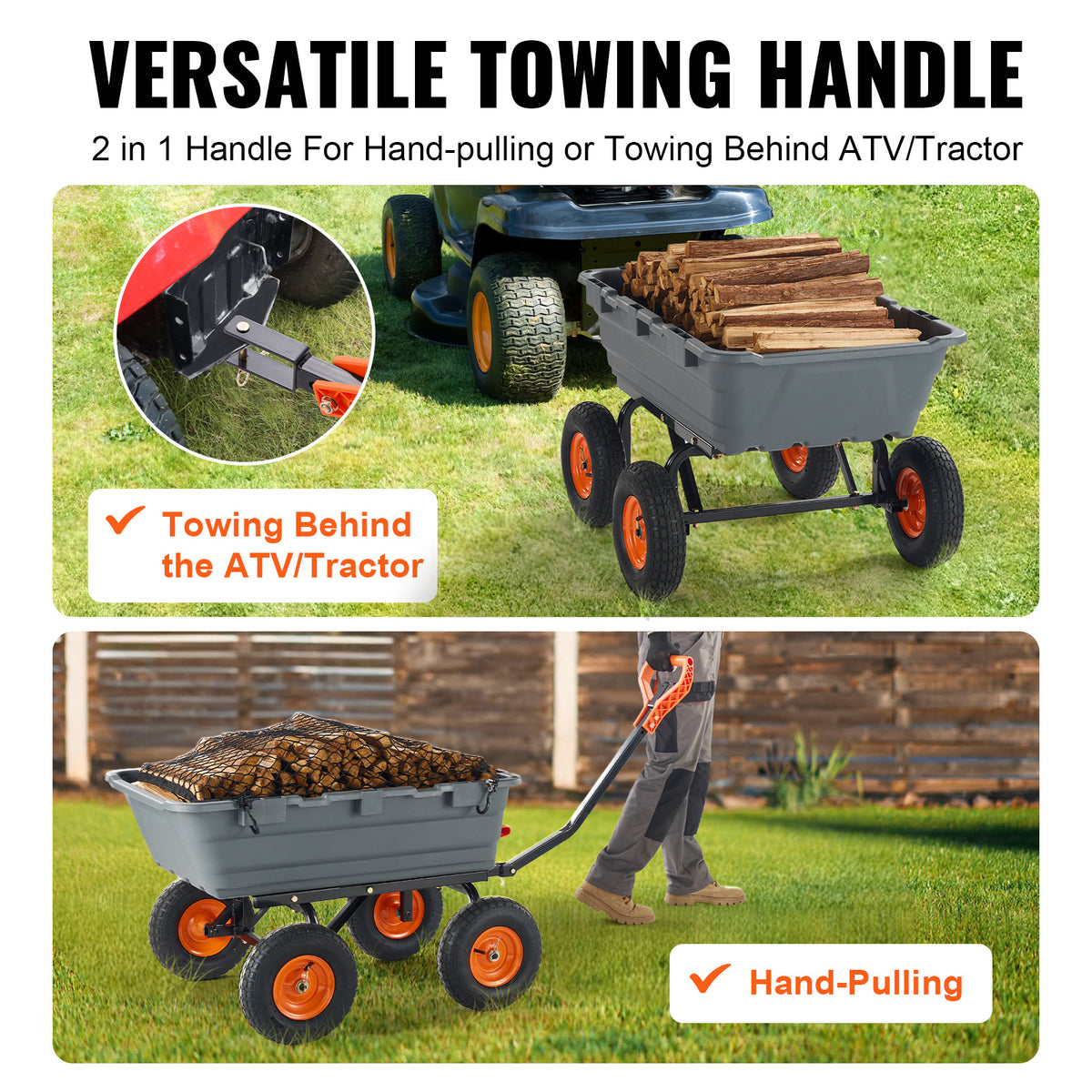 Garden Dump Cart – VEVOR 6.48 cu. ft. Yard Wagon for Heavy Loads and Tractor or Lawnmower Towing